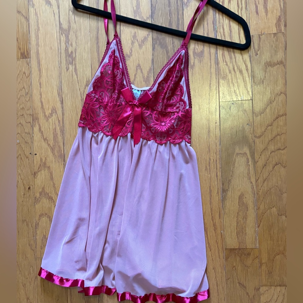 Pink and hot dark pink mesh and Lace Chemise babydoll dress top